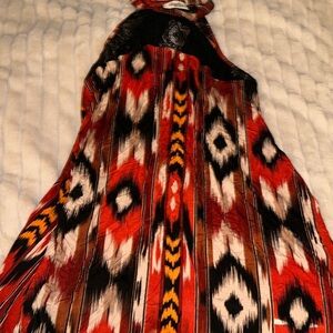 Size medium rust/black BoHo printed halter neck knit dress